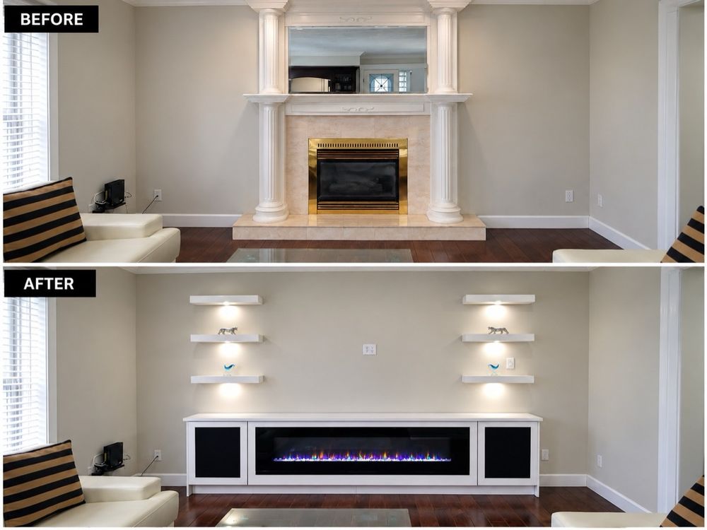 Before and after: fireplace feature renovation by Dynasty Restoration