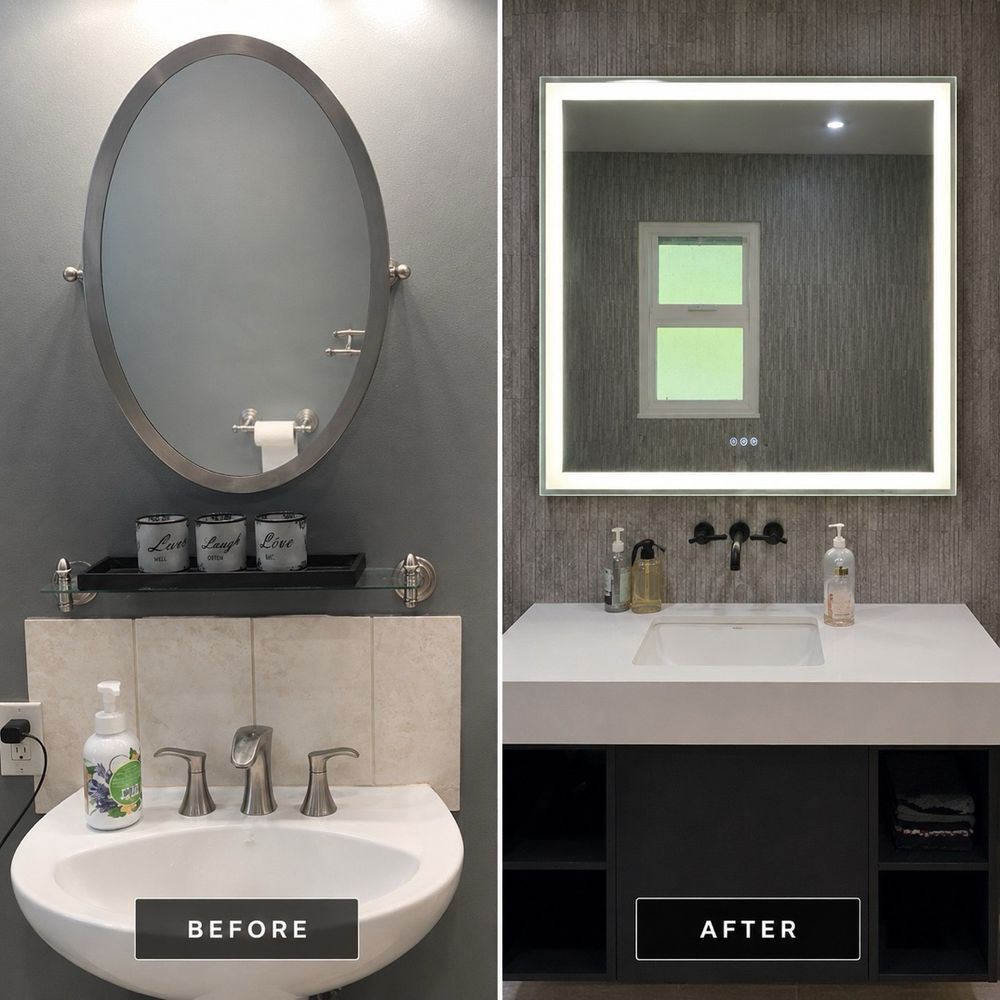 Before and after: vanity and LED mirror renovation by Dynasty Restoration