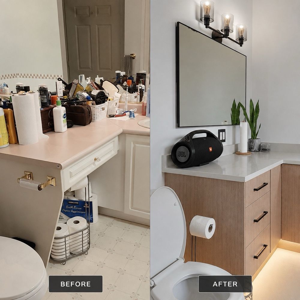 Before and after: vanity and storage upgrade by Dynasty Restoration