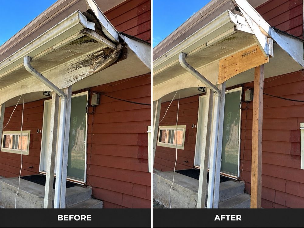 Before and after: porch roof and rot repair by Dynasty Restoration