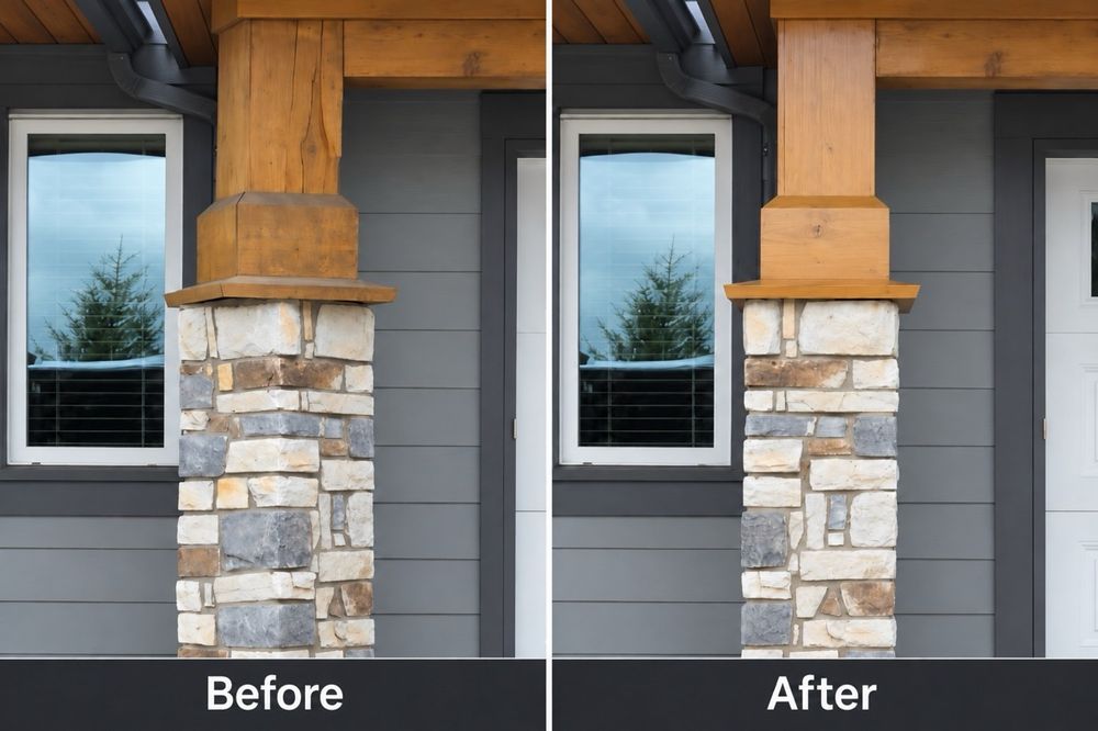 Before and after: stone pillar rebuild by Dynasty Restoration